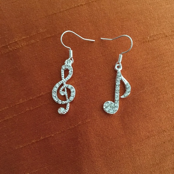 Silver Plated Music Notes Earring - Picture 3 of 6